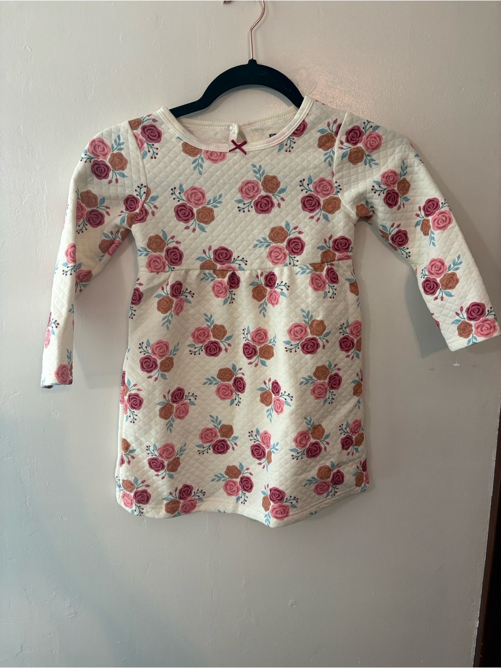 Girls White Floral Quilted Long-Sleeve Dress 100% Cotton Size 5T